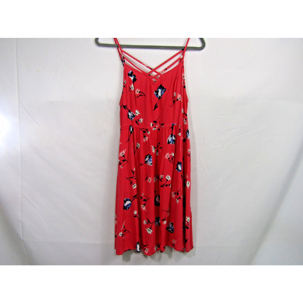 So Heritage Peach Floral Mini Dress sz L Strappy Flowy Boho‎ Cottagecore Fairy
